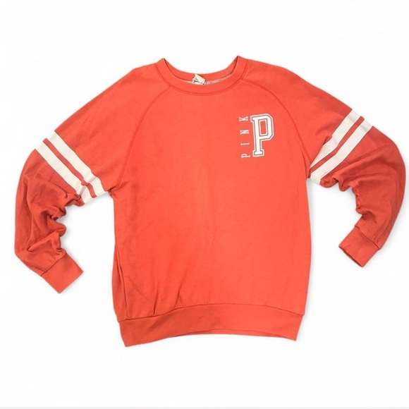 PINK Victoria's Secret Tops - Victoria Secret Pink Varsity Crewneck Sweatshirt Oversized Pullover Coral SizeXS